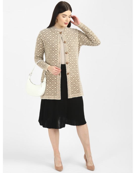 Women Long coat brown Front Design with button